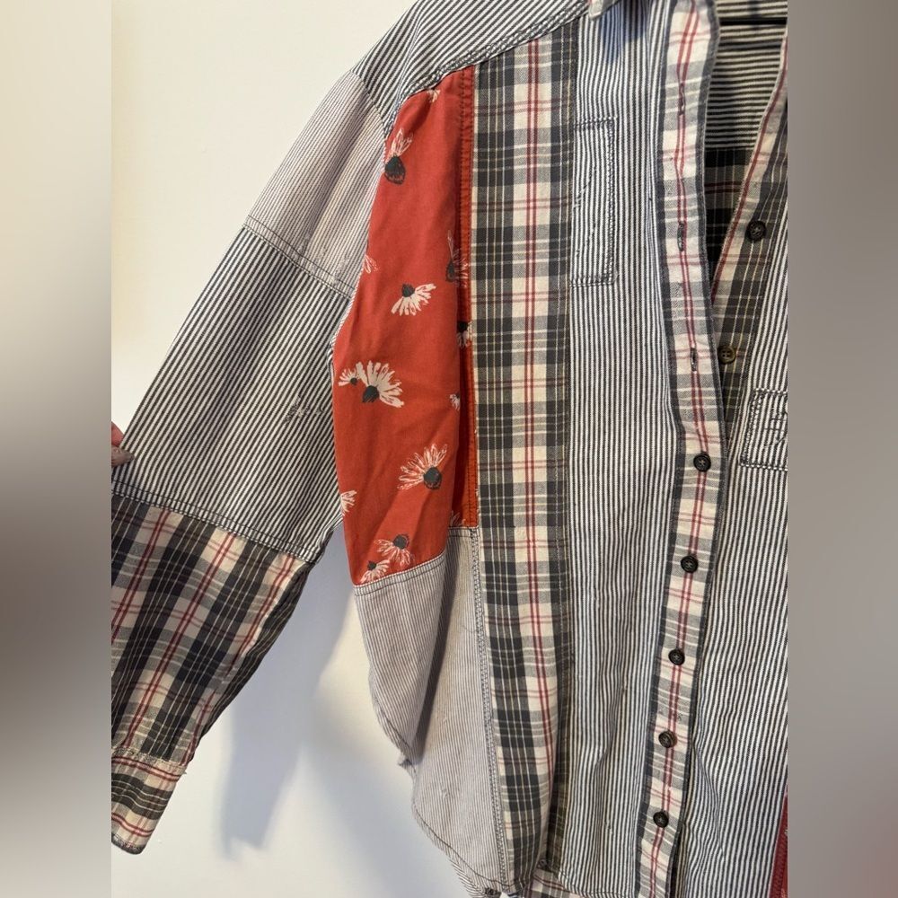 Free People Distressed Patchwork Shirt XS - Picture 4 of 9